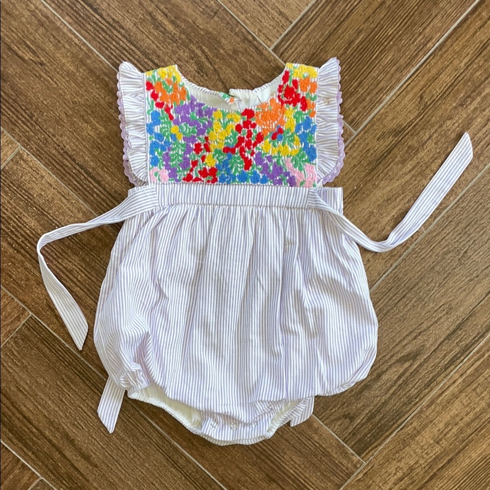 NWOT j.marie Ana Maria Camilla Floral Purple Striped Baby Bubble Romper